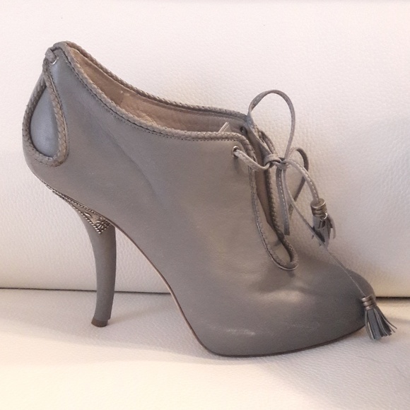 DIOR Leather Bootie With Curved Heel & Western Metal Tooling in Grey, Size 39 - Picture 1 of 7